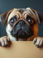 Cute pug dog with a blank billboard