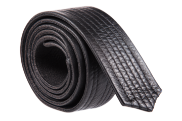 Rolled Black Leather Obi Belt on Transparent Background