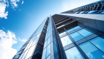 Obraz premium Modern office skyscraper building exterior against blue sky