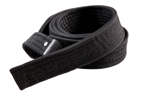 Rolled Black Martial Arts Belt (Obi) on Transparent Background