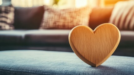 Wooden Heart Decoration on Table in Cozy Living Room Setting