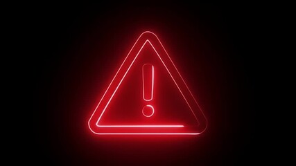 Neon red exclamation triangle warning sign