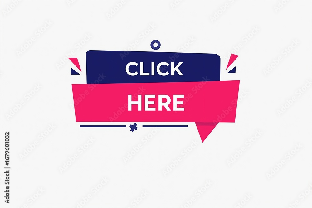 Aufkleber click here button with red and blue ribbon banner for call to action