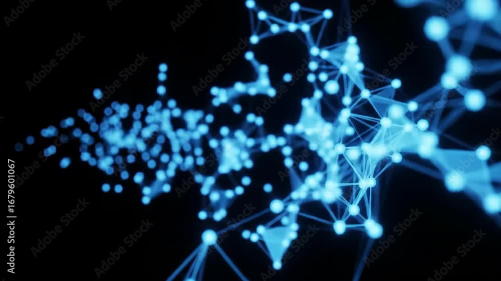Poster dynamic display of interconnected nodes and lines in a futuristic space environment