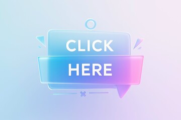 Modern holographic button with the words click here on a soft gradient background