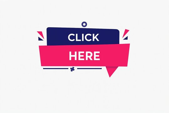 Click here button with red and blue ribbon banner for call to action
