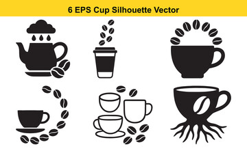 Coffee Cup Silhouette Collection With Beans And Teapot Vector Graphics illustration