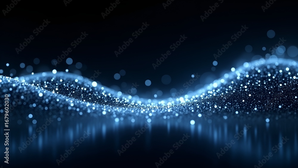Poster modern tech-inspired wave – radiant dotted pattern transitioning from white to blue, smooth flowing 