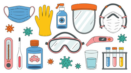 Hand- Drawn Medical Supplies and Virus Illustrations for Health Protection healthcare safety