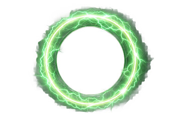 glowing electric green lightning round frame with plasma portal, isolated on AI generated by PNG