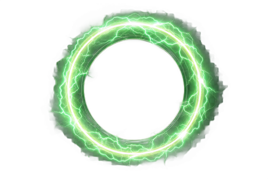 glowing electric green lightning round frame with plasma portal, isolated on AI generated by PNG