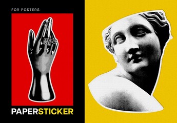 Halftone Sticker Poster Effect Mockup