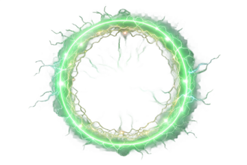 glowing electric green lightning round frame with plasma portal, isolated on AI generated by PNG