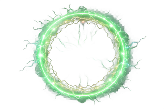 glowing electric green lightning round frame with plasma portal, isolated on AI generated by PNG
