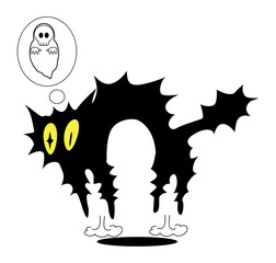 Halloween cat, A black cat shocked to see a ghost.