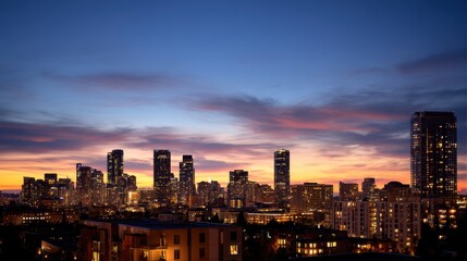 Fototapeta premium Peaceful moment watching the sunset over a metropolis