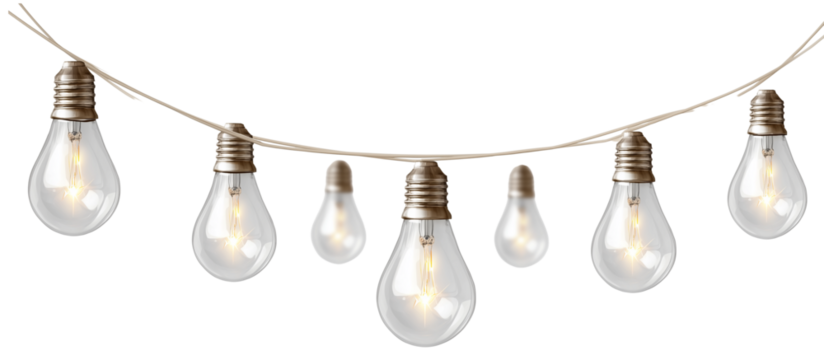  a string of light bulbs on a white background, simple and minimalistic, in a png format with a transparent background or cutout. 