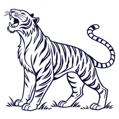 Naklejka premium Wild animals of the safari, a striped zebra and a white tiger, are illustrated in vector art with a cartoon silhouette