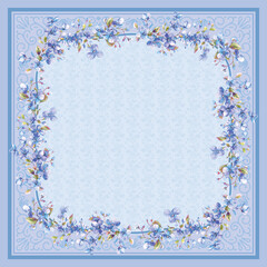 Square hijab floral blue pattern