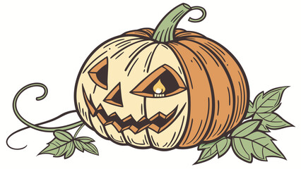 This vector illustration features a classic Halloween pumpkin carved into a glowing jack-o’-lantern, designed in a clean and modern style. The artwork showcases bold flat colors, smooth outlines, and 