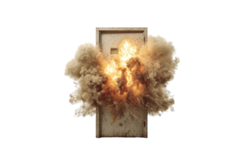 Rusty Blast Door with Explosion on Transparent Background