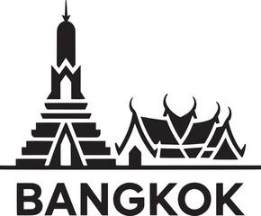 Bangkok Thailand Cityscape Silhouette Vector Illustration with Landmark and Text Below