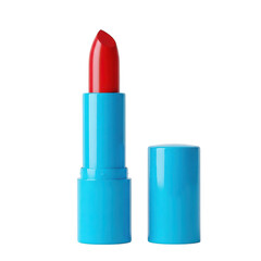 3d red lipstick with blue case isolated for beauty and cosmetics concepts transparent background