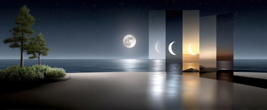Timelapse of night to day over a tranquil ocean shore