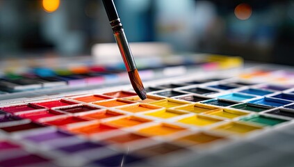 Watercolor paints and brush