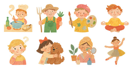 Fototapeta premium PNG Charming children exploring diverse activities, element set on transparent background