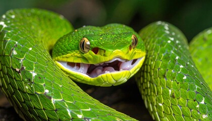 Obraz premium Serpiente verde en primer plano