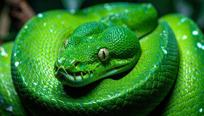 Fototapeta premium Serpiente verde en primer plano