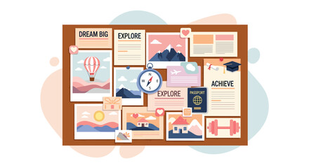 Fototapeta premium Vision Board with Travel and Achievement Goals.