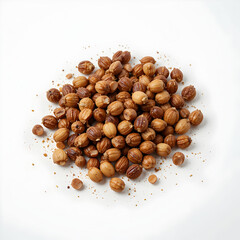 Fototapeta premium Roasted Bengal gram isolated on white background, perfect for snack packaging, culinary visuals, nutrition info,