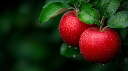 Apples on a tree branch kissed by sunlight