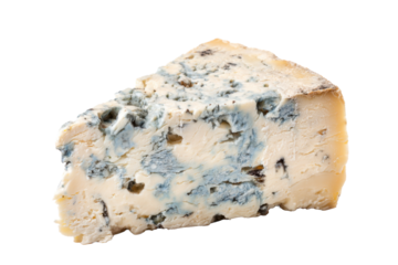 Single Wedge of Blue Cheese with Mold on Transparent Background