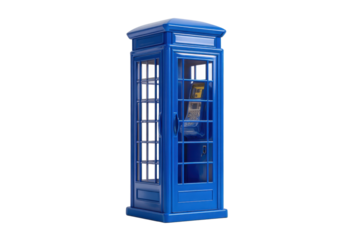 Blue Emergency Phone Booth on Transparent Background