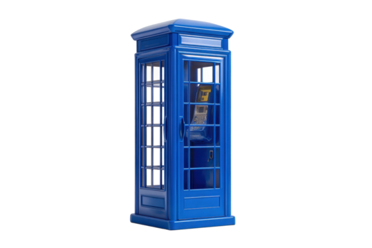 Blue Emergency Phone Booth on Transparent Background