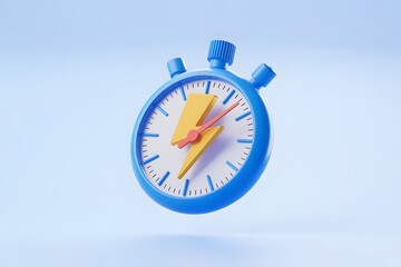 A vibrant blue stopwatch with a bright yellow hand and a small red accent on its face floats against a soft gradient blue background symbolizing speed and precision in timekeeping