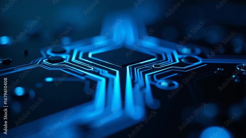 Poster close-up view of a computer circuit board with electronic components and wires
