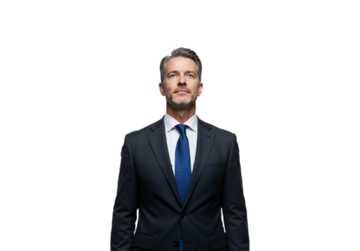 Confident businessman in suit looking directly at the camera with a professional demeanor