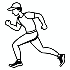 Dynamic line art illustration of a male runner in motion wearing athletic apparel and a baseball cap