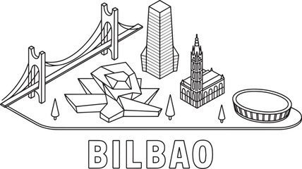 Bilbao Cityscape Isometric Vector Illustration with Famous Landmarks and City Name