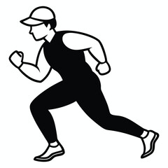 Athletic male runner in silhouette wearing a cap and athletic wear in a dynamic running pose