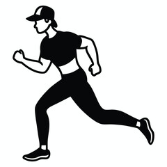 Athletic woman wearing a baseball cap and athletic wear running with determination and energy outdoors