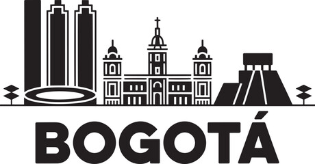 Obraz premium Bogota Skyline Silhouette Vector Illustration with City Name for Travel and Tourism Design