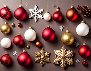 Christmas ornaments arranged on a muted background