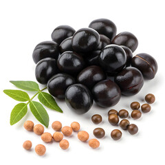 Dry black chickpeas (Kala Chana) isolated on a white background, ideal for use in packaging,