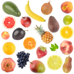 Healthy tasty ripe fruits and berries isolated on white