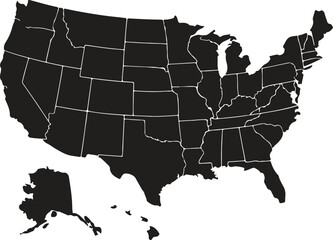 United States Map Vector Black and White Flat Map of USA